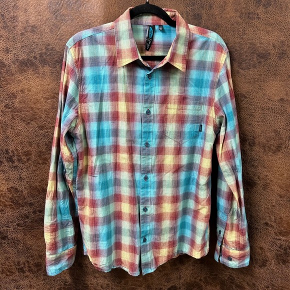 Vans Other - Vans Off the Wall Y2K Teal Yellow Plaid Button Down Embroidered Logo Mens Medium